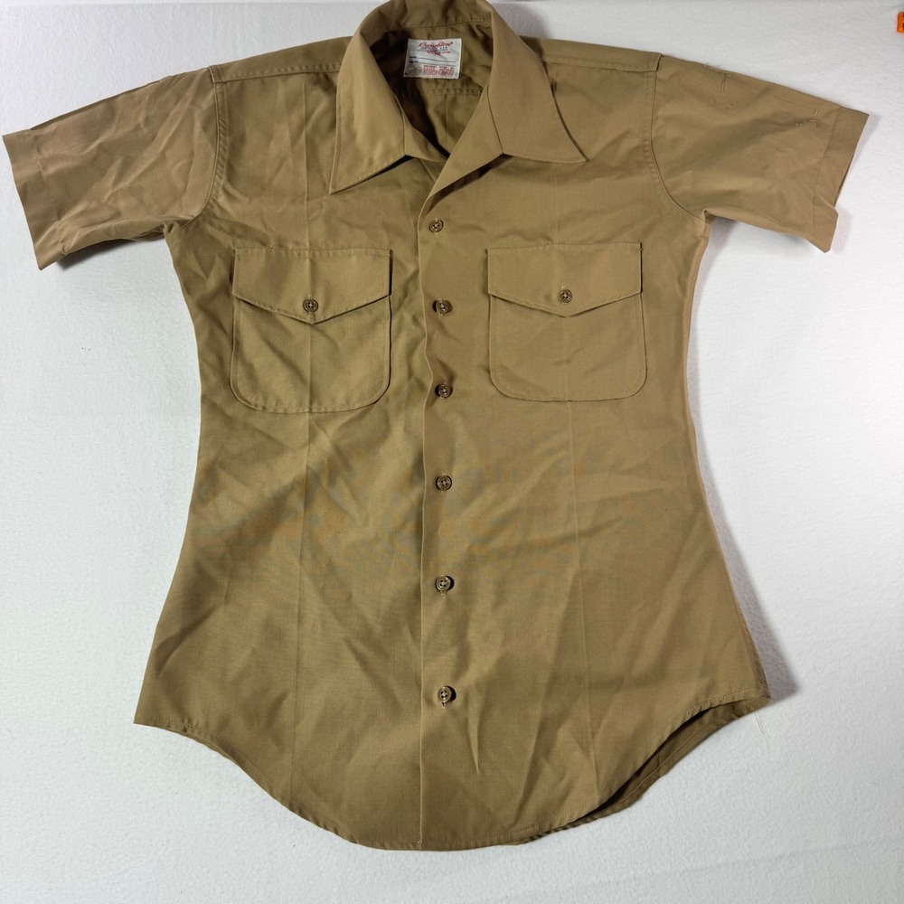 Creighton USMC Military Shirt Khaki Short Sleeve Wool Blend Tan US Marine Corps
